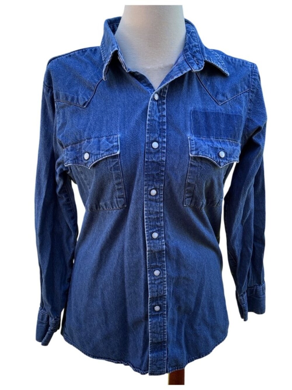Y2K 90s Saddle King Western Denim Shirt Key Snap Front Long Sleeve Medium USA